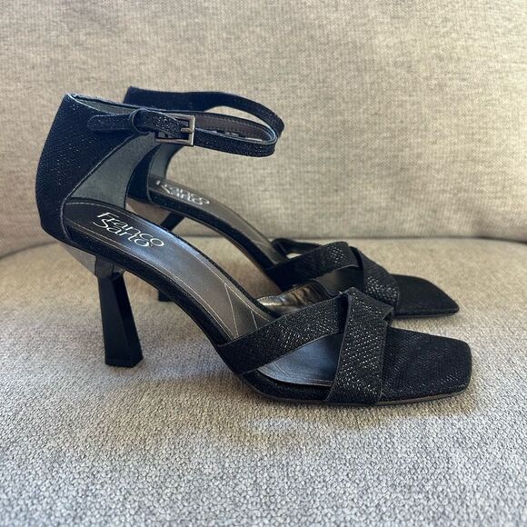 Franco Sarto Raina Ankle Strap Heels Sandals Black Shiny Size 9.5 - Picture 1 of 7
